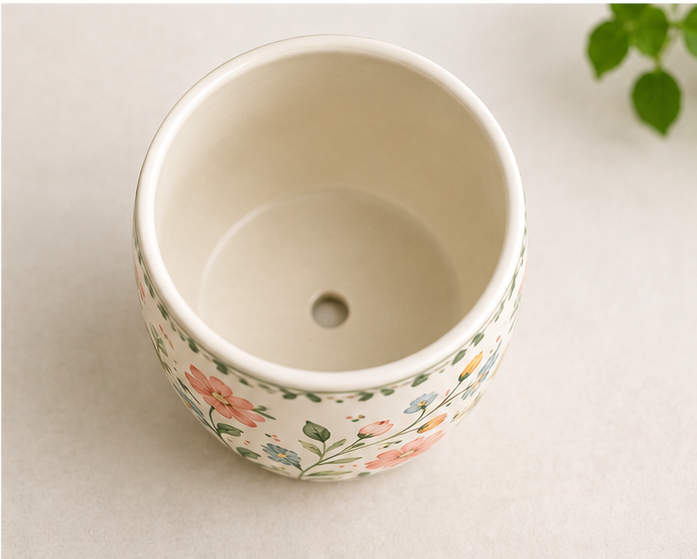 Hand-Painted Floral Ceramic Pot - Image 2